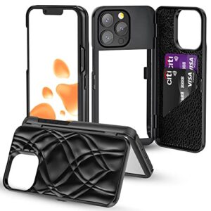 w7etben iphone 14 pro max wallet case, iphone 14 pro max case with kickstand built-in mirror shockproof card holder cover for apple iphone 14 pro max 6.7" (black)