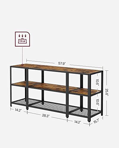 VASAGLE TV Stand for 65 Inches TVs, Industrial Entertainment Center, Modern TV Console with Open Storage Shelves for Living Room, Bedroom, Rustic Brown and Black ULTV105B01