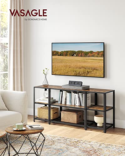 VASAGLE TV Stand for 65 Inches TVs, Industrial Entertainment Center, Modern TV Console with Open Storage Shelves for Living Room, Bedroom, Rustic Brown and Black ULTV105B01