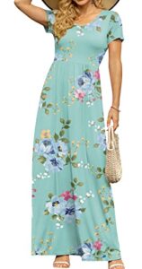 db moon womens 2023 casual summer maxi dresses short sleeve empire waist spring long dress with pockets(mint green floral, m)