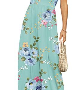 DB MOON Womens 2023 Casual Summer Maxi Dresses Short Sleeve Empire Waist Spring Long Dress with Pockets(Mint Green Floral, M)