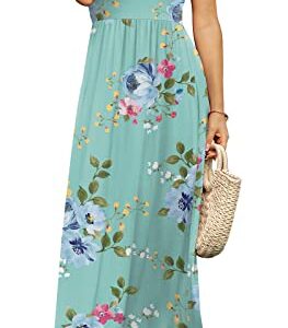 DB MOON Womens 2023 Casual Summer Maxi Dresses Short Sleeve Empire Waist Spring Long Dress with Pockets(Mint Green Floral, M)