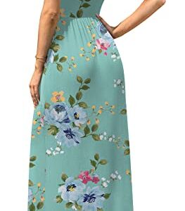 DB MOON Womens 2023 Casual Summer Maxi Dresses Short Sleeve Empire Waist Spring Long Dress with Pockets(Mint Green Floral, M)