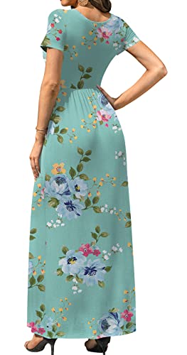 DB MOON Womens 2023 Casual Summer Maxi Dresses Short Sleeve Empire Waist Spring Long Dress with Pockets(Mint Green Floral, M)