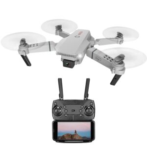 theurbangeek e88 drone with dual camera - foldable fpv live video rc quadcopter with altitude hold, one key return, 360 degree flip, intelligent control - remote & app control - gray