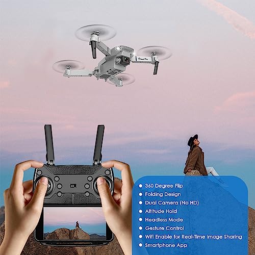 TheUrbanGeek E88 Drone with Dual Camera - Foldable FPV Live Video RC Quadcopter with Altitude Hold, One Key Return, 360 Degree Flip, Intelligent Control - Remote & App Control - Gray