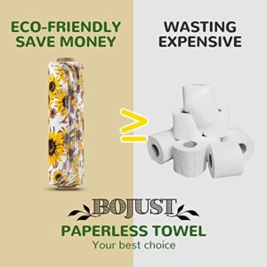 BOJUST Reusable Paper Towels Roll | 12 Eco Friendly Washable Cotton Flannel Towels w/Cardboard Roll | Napkins Cloth Washable Reusable Paper Towel Roll, Paperless Paper Towels (Sunflower, 12 Towels)