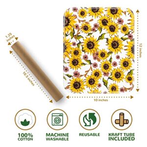 BOJUST Reusable Paper Towels Roll | 12 Eco Friendly Washable Cotton Flannel Towels w/Cardboard Roll | Napkins Cloth Washable Reusable Paper Towel Roll, Paperless Paper Towels (Sunflower, 12 Towels)