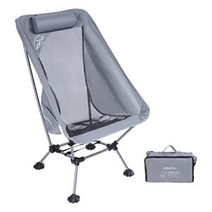 hitorhike camping chair with nylon mesh and comfortable headrest ultralight high back folding portable compact for camping, hiking, backpacking, picnic, festival, family road trip (grey)