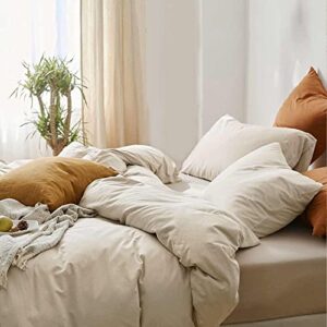 etdiffe beige comforter set queen size, 3 piece aesthetic modern bedding set - soft & lightweight all season microfiber down alternative bed comforter with 2 pillow shams for women men