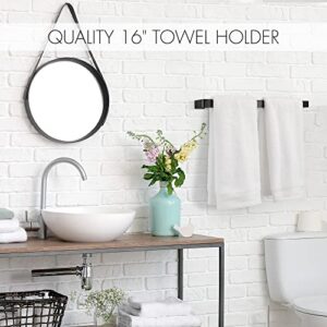 Aesthetic Bathroom Towel Bar for Wall Mount – Space Saving and Easy to Install 16" Towel Holder Rack - Stylish Minimal Rod to Enhance Your Modern/Farmhouse Bathroom Decor - Matte Black