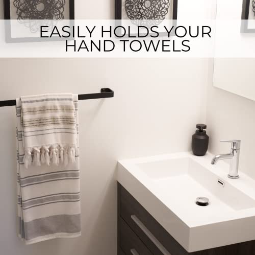 Aesthetic Bathroom Towel Bar for Wall Mount – Space Saving and Easy to Install 16" Towel Holder Rack - Stylish Minimal Rod to Enhance Your Modern/Farmhouse Bathroom Decor - Matte Black