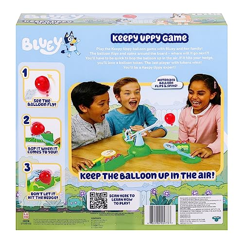 Bluey Keepy Uppy Game. Help, Bingo, and Chilli Keep The Motorized Balloon in The Air with The Character Paddles for 2-3 Players. Ages 4+