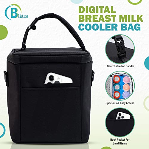 Biblze Breastmilk Cooler Bag with Digital Thermometer - Baby Bottle Cooler Bag with Ice Pack, Fits 6 Large 9 Ounce Baby Bottle - Baby Bottle Bag with Strap for Travel - Ideal for Nursing Mom, Daycare