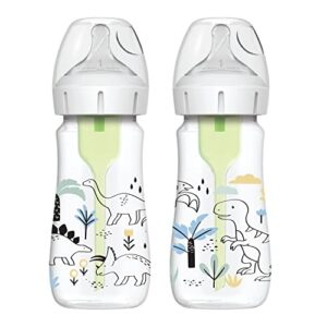 dr. brown's natural flow® anti-colic options+™ wide-neck baby bottle designer edition bottles, dino decos, 9oz/270ml, level 1 nipple, 2-pack, 0m+