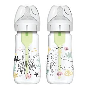 dr. brown’s natural flow® anti-colic options+™ wide-neck baby bottle designer edition bottles, ocean decos, 9 oz/270 ml, level 1 nipple, 2-pack, 0m+