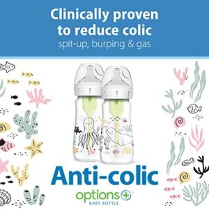 Dr. Brown’s Natural Flow® Anti-Colic Options+™ Wide-Neck Baby Bottle Designer Edition Bottles, Ocean Decos, 9 oz/270 mL, Level 1 Nipple, 2-Pack, 0m+