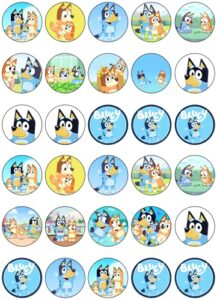 30x blue dog cupcake toppers – edible happy birthday décor, wafer sheet cake decorating