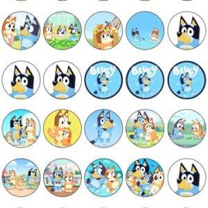 30x blue dog Cupcake Toppers – Edible Happy Birthday Décor, Wafer Sheet Cake Decorating