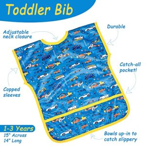 byGG Smock for Baby and Toddler Waterproof Bibs, Mess proof, Fun design, for Eating and other Activities with Catcher Easy clean, Washable