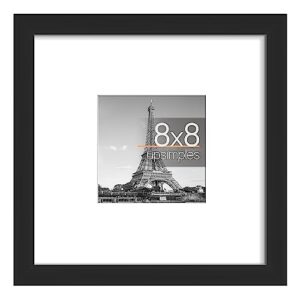 upsimples 8x8 picture frame, display pictures 4x4 with mat or 8x8 without mat, wall hanging photo frame, black, 1 pack