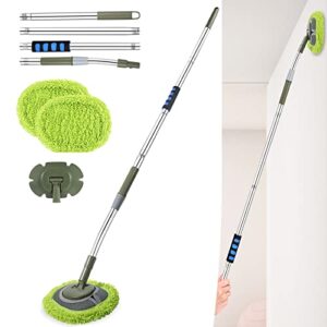 wall mop wall cleaner with 66” long handle, 15°labor-saving elbow baseboard cleaner tool, microfiber ceiling dust mop duster washer cleaning brush for wall, floor, window