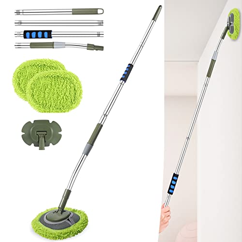 Wall Mop Wall Cleaner with 66” Long Handle, 15°Labor-Saving Elbow Baseboard Cleaner Tool, Microfiber Ceiling Dust Mop Duster Washer Cleaning Brush for Wall, Floor, Window