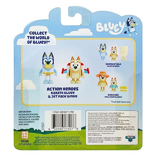 Bluey Figure 2-Packs, Action Heroes 2.5 Inch and Bingo Figures