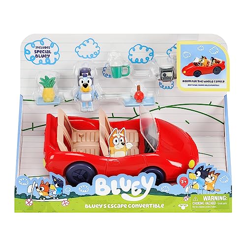 Bluey Vehicle and Figure Pack, Escape Convertible with 2.5 inch Exclusive Figure, 4 Accessories and Sticker Sheet