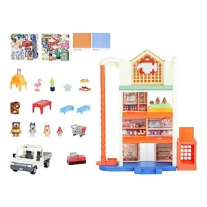 bluey hammerbarn shopping center mega set, 4 level, 22" tall playset with working lift and trolley return, lights and 45+ sounds. 3 figures. 15 accessories & tradie ute vehicle | amazon exclusive