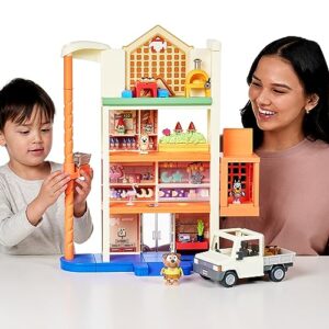 Bluey Hammerbarn Shopping Center Mega Set, 4 Level, 22" Tall Playset with Working Lift and Trolley Return, Lights and 45+ Sounds. 3 Figures. 15 Accessories & Tradie Ute Vehicle | Amazon Exclusive