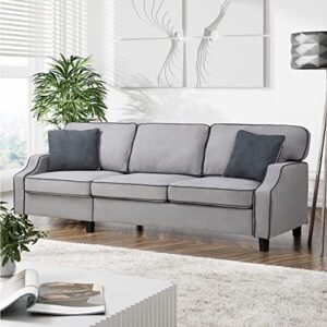 shintenchi 79”modern fabric sofa couch,mid century linen upholstered fabric 3-seat sofa loveseat furniture with pillow for small living room, apartment,studio and small space,light gray