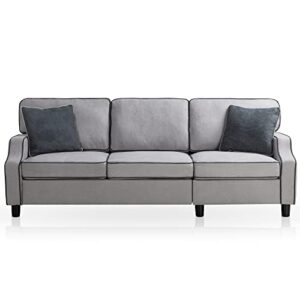 Shintenchi 79”Modern Fabric Sofa Couch,Mid Century Linen Upholstered Fabric 3-Seat Sofa Loveseat Furniture with Pillow for Small Living Room, Apartment,Studio and Small Space,Light Gray