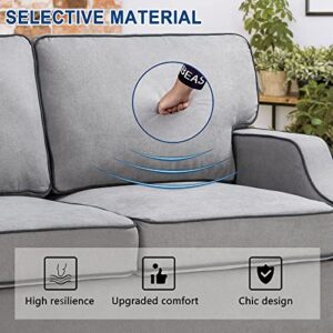 Shintenchi 79”Modern Fabric Sofa Couch,Mid Century Linen Upholstered Fabric 3-Seat Sofa Loveseat Furniture with Pillow for Small Living Room, Apartment,Studio and Small Space,Light Gray