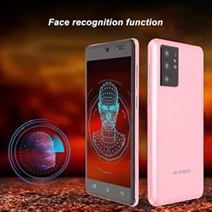 Pink 5in Mini Smartphone Unlocked, Kid Cellphone 2GB RAM 16GB ROM, 8 Core CPU Calling Phone with Dual Camera, Face Unlocked 1080P Touch Screen