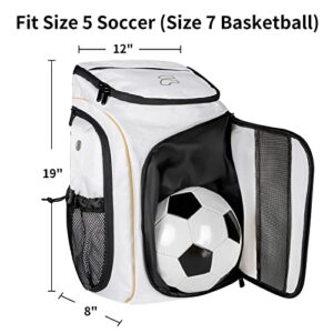 FULFUN Soccer Backpack Basketball Bags for Soccer,Basketball,Volleyball | Includes Separate Shoes and Ball Compartment (White)