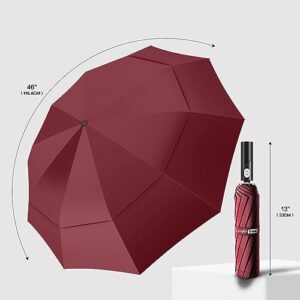 UNDERTREE Windproof Umbrellas for Rain, Double Canopy Folding Umbrella with 10 Fiberglass Ribs, Compact Travel Umbrella, One Button Auto Open/Close, Burgundy-23