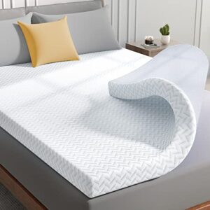 maxzzz 2 inch memory foam mattress topper queen gel-infused memory foam bed mattress topper high density cooling mattress pad with removable soft cover for back pain, pressure relief white