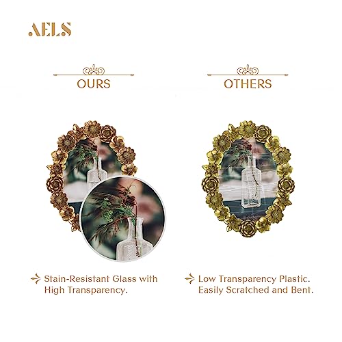 AELS 5x7 Inch Vintage Picture Frame, Elegant Antique Oval Photo Frames with Glass Front, Photo Display, Tabletop Wall Hanging, Gift Ideas, Gold Flower