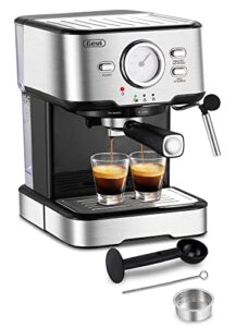 gevi espresso machine 15 bar pump pressure, cappuccino coffee maker with milk foaming steam wand for latte, mocha, cappuccino, 1.5l water tank （tibetan black）