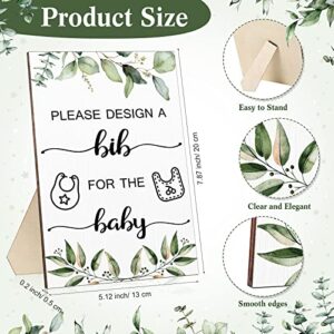 26 Pcs Baby Bibs and Game Set Baby Shower Game Sign 15 White Feeder Bibs 10 Fabric Markers for Gender Reveal (Green Leaves)