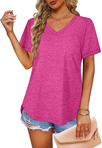 T Shirts for Women Loose Fit Tunic Tops to Wear with Leggings Hot Pink L