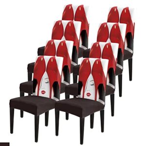 dining chair covers, sexy red high heels fashion woman face stretch parsons chair slipcovers removable chair protector cover for kitchen hotel restaurant, set of 8