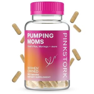 pink stork pumping moms lactation support supplement with goat's rue and milk thistle to support breast milk supply without fenugreek, postpartum breastfeeding essentials, 180 capsules