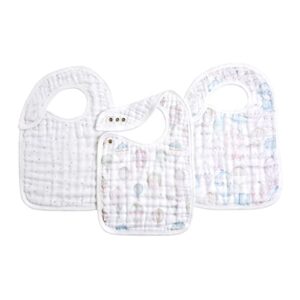 aden + anais 100% cotton muslin snap bib – super absorbent, soft 3-layer baby bib for boys & girls with adjustable snap-closure for teething, eating, drooling, 3-pack, above the clouds