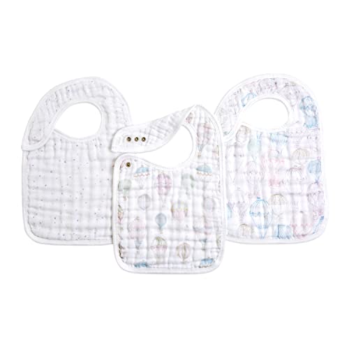 aden + anais 100% Cotton Muslin Snap Bib – Super Absorbent, Soft 3-Layer Baby Bib for Boys & Girls with Adjustable Snap-Closure for Teething, Eating, Drooling, 3-Pack, Above the Clouds