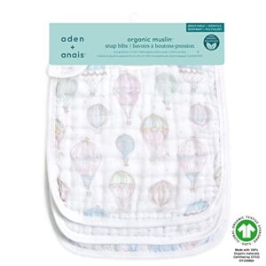 aden + anais 100% Cotton Muslin Snap Bib – Super Absorbent, Soft 3-Layer Baby Bib for Boys & Girls with Adjustable Snap-Closure for Teething, Eating, Drooling, 3-Pack, Above the Clouds