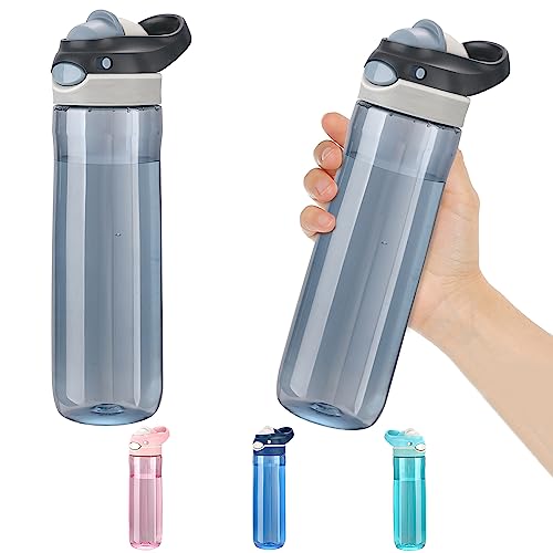 LONG SENG Sports Water Bottle 26 OZ, Grey Leak Proof Wide Mouth Water Bottles BPA-Free Simple Plastic Water Bottle Odorless Light and Portable Easy Clean Water Bottles For Adults Man Woman