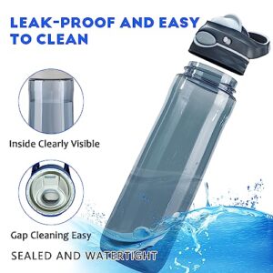 LONG SENG Sports Water Bottle 26 OZ, Grey Leak Proof Wide Mouth Water Bottles BPA-Free Simple Plastic Water Bottle Odorless Light and Portable Easy Clean Water Bottles For Adults Man Woman