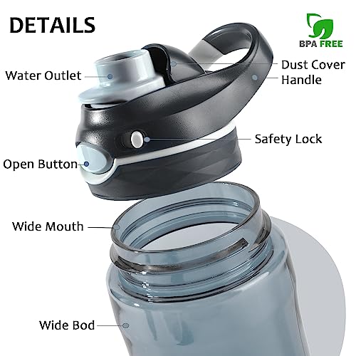 LONG SENG Sports Water Bottle 26 OZ, Grey Leak Proof Wide Mouth Water Bottles BPA-Free Simple Plastic Water Bottle Odorless Light and Portable Easy Clean Water Bottles For Adults Man Woman